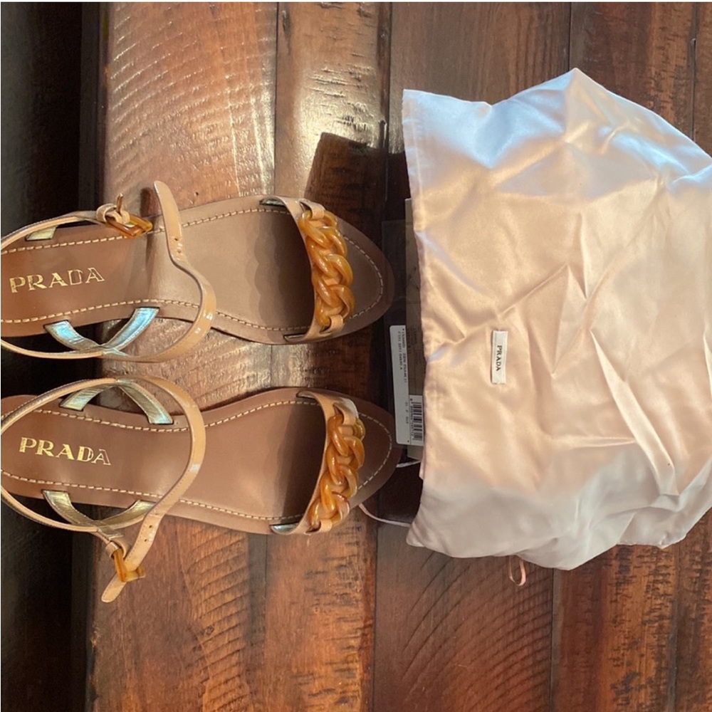 Prada Nude Sandals with Tortoise Shell Style Links - size 39 - Picture 3 of 5